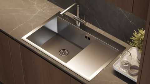Steel kitchen sink WISENT, 78x51cm, left, soap dispenser, siphon