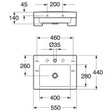 Bathroom sink Artic 4550 - for bolt/bracket mounting 55 cm