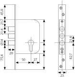 Additional Armoured Mortise Lock TESA R201B5SCN, nickel