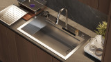 Multifunctional kitchen sink WISENT silver, 75x46cm, soap dispenser, siphon