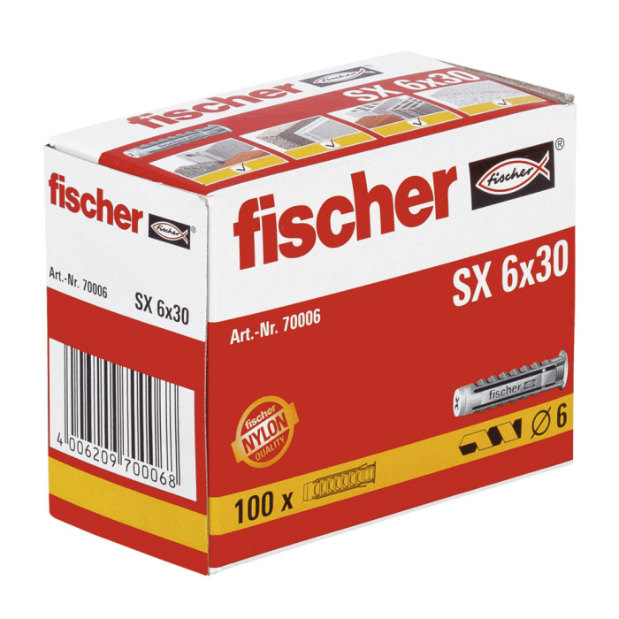 Дюбель нейлоновый FISCHER SX 6x30, 100 шт 61-4022