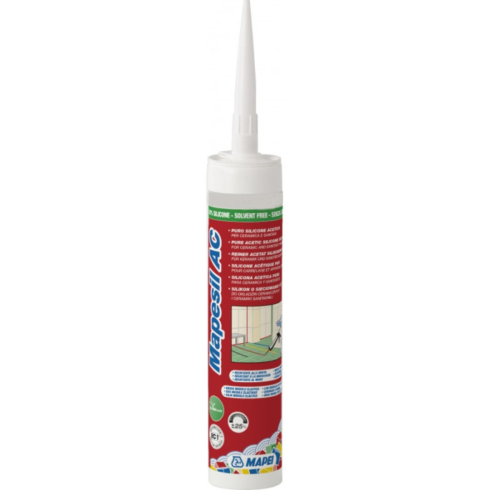 Mapei MAPESIL AC-100 310ml Solvent-free, acetic-crosslinking mildew-resistant silicone sealant with low modulus of elasticity WHITE 