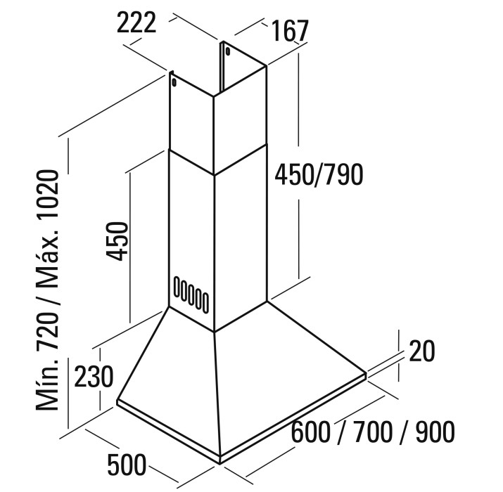 Cooker Hood CATA Omega WH60 740m3/h, 69dB LED