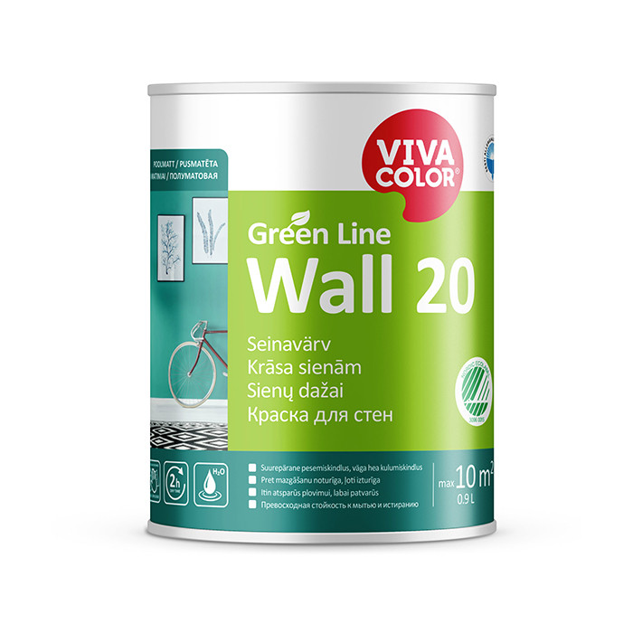 VIVACOLOR GL Wall 20 C 0.9L Pusmatēta krāsa sienām TIKAI TONĒŠANAI! Green Line