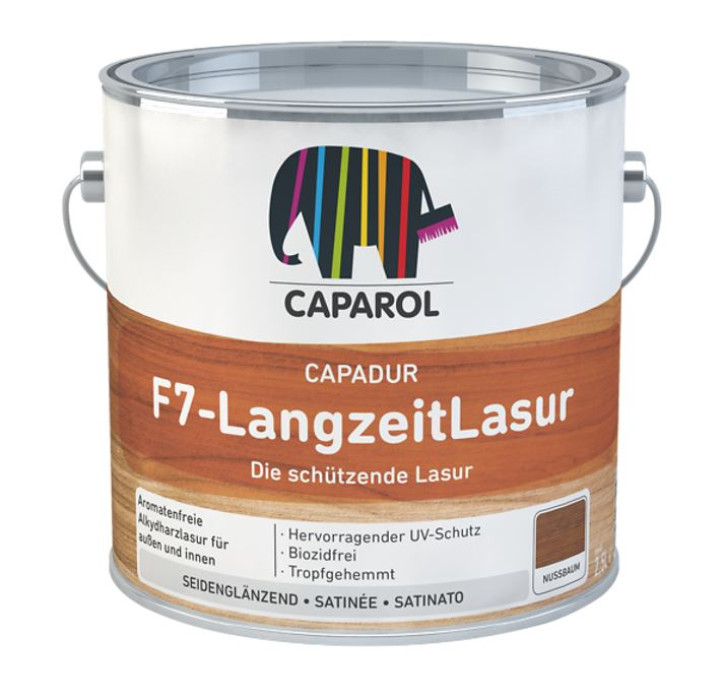 Caparol F7-LangzeitLasur 5L Medium build, highly weatherproof wood stain with UV protection