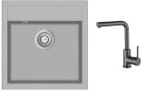 Комплект гранитной кухонной мойки SQT100+смеситель 5553-T, серый