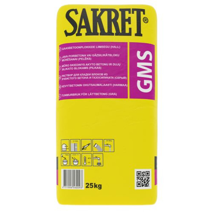 Sakret GMS 25 кг Кладочный раствор (клей) для газобетонных и силикатных .