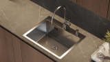 Steel kitchen sink WISENT, 50x44cm, satin, soap dispenser, siphon