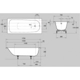 bathtub Eurowa 170x70cm,  white, steel, 2.3mm  119800010001