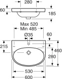 Bathroom sink Nautic 5560 - for bolt/bracket mounting 60 cm