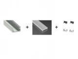 AL Profile for LED strip 1m V / A black anode + end caps + mounts + diffuser transparent